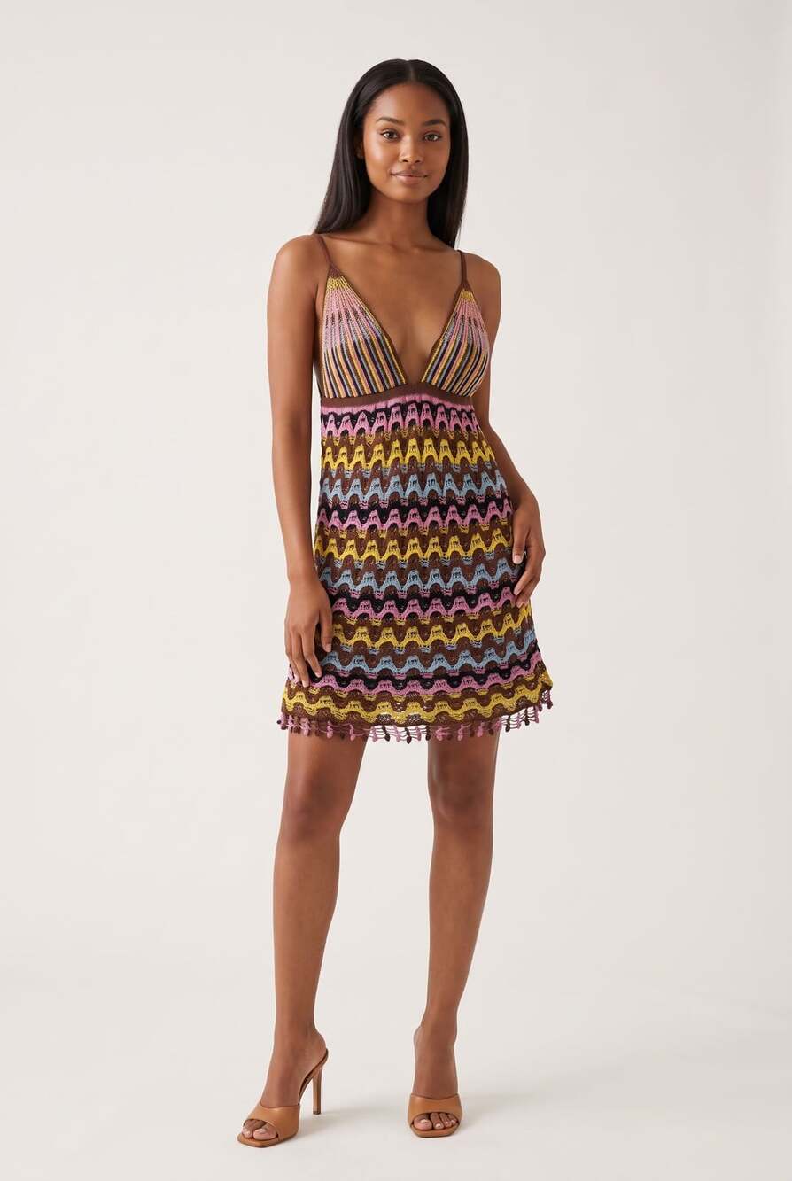 Zara Crochet Knit Mini Dress Size S Multicolor Halter